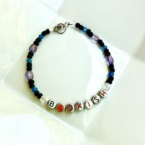 BOOKISH Bracelet Blue Crystals Purple Oval Beads w Black Seed Beads
